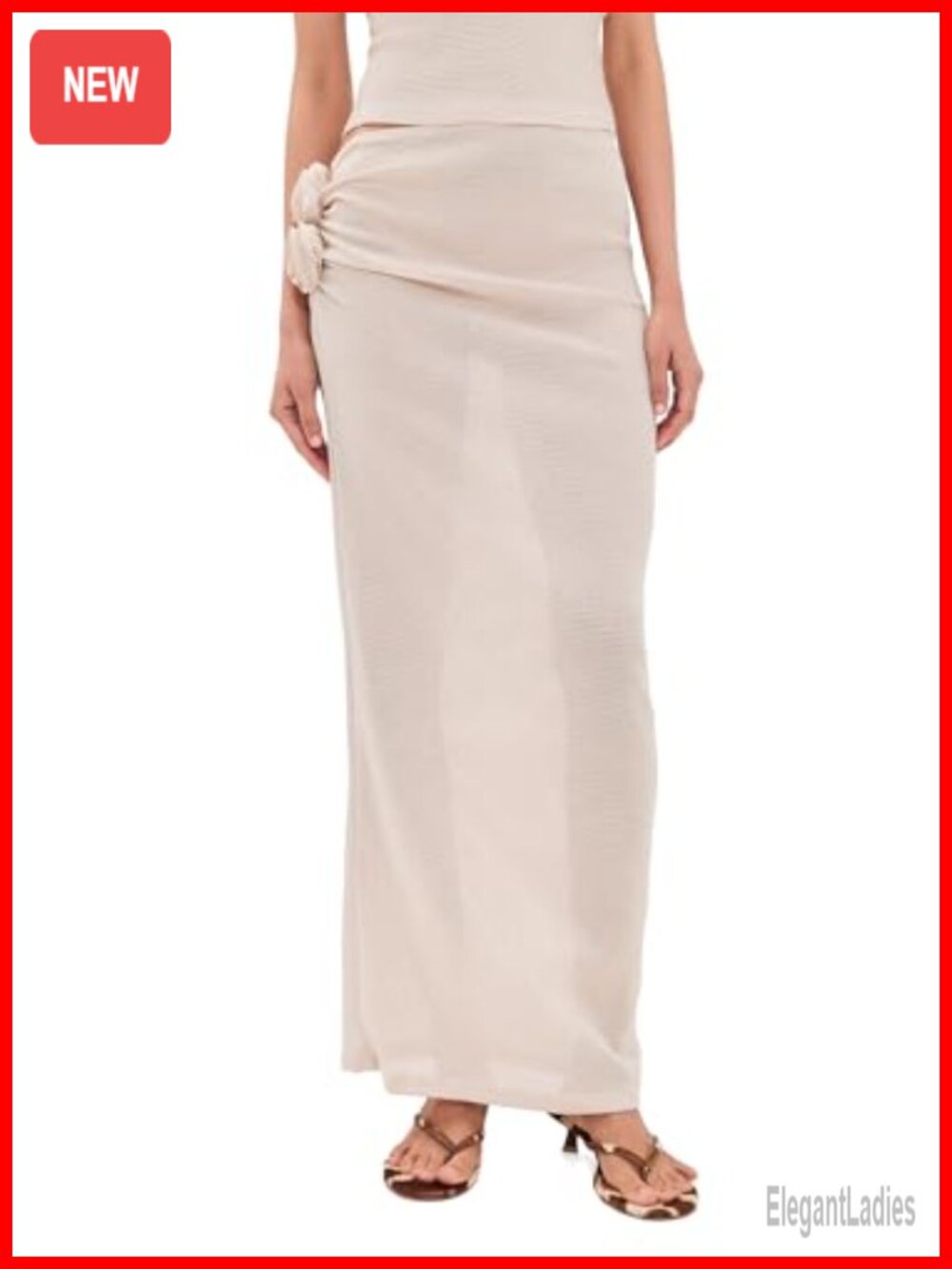 Soul Mate Maxi Skirt Lightweight Stretch Knit Bodycon Rosette Accents